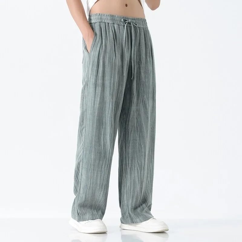 Summer Men Chinese Style Wide Leg Pants Male Casual Linen Pants Men Solid Color Jogger Straight Trousers2