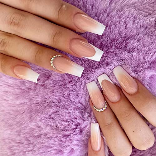 24 Pcs French Tip Press On Nails Medium Fake Nails, Square Shaped Glue On Nails Glossy Full Cover False Nails With Designs Acrylic Nails Press Ons For Women Girls… #TOP20