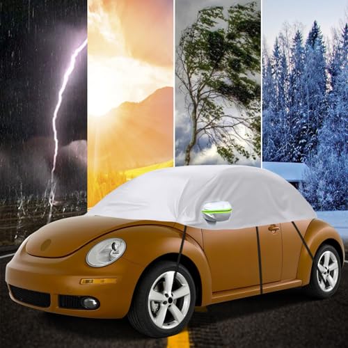 Image of Car Cover Waterproof Replacement for 1998-2019 VW Beetle, Sunproof Half Car Cover, Half Garage UV Resistant Half Car Cover Dustproof Snowproof Outdoor Indoor