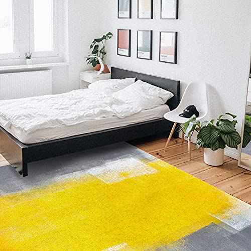 Kithome Contemporary Non-Slip Area Rug Grey And Yellow Abstract Art Texute Printed Rugs Art Carnival Rubber Backing Living Room Floor Mats Rectangle Area Rug Carpet For Indoor 5'X7' #TOP6