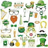 Wonmon 35PCS St. Patrick's Day Photo Booth Props, St. Patrick's Day Photo Props for Irish Holiday Selfie, Assorted Green St. Patrick's Style Photo Booth Prop Kits for Party Favors Supplies