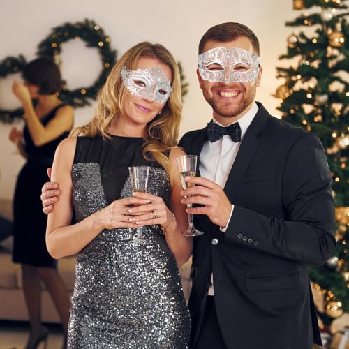 Image of Coddsmz Couples Venetian Masquerade Mask Set Luxury Style Princess Party Mask for Couples Women and Men Mardi Gras Masks