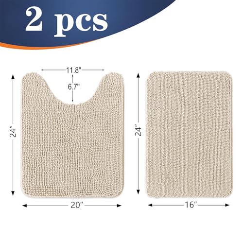 Image of OLANLY Bathroom Rugs Sets 2 Piece, Soft Absorbent Chenille Bath Mats and U-Shaped Contour Toilet Mat Area Rug Set, Machine Washable Bath Carpet, Home Decor Accessories(24 inchx16 inch+24 inchx20 inch, Sand)
