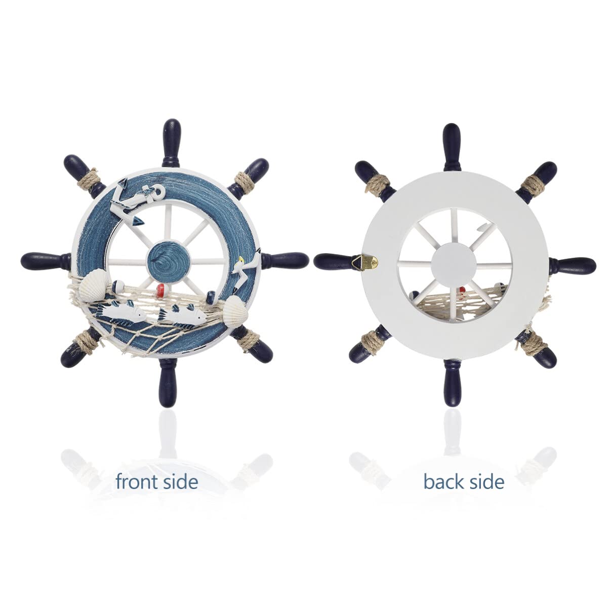 Timone Nautico Decorativo Da Parete In Legno Blu - Winomo, Diametro 23 Cm, Arredamento Marino