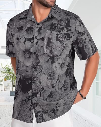 Image of Men Hawaiian Shirt Short Sleeve Summer Beach Button Down Shirts with Pocket