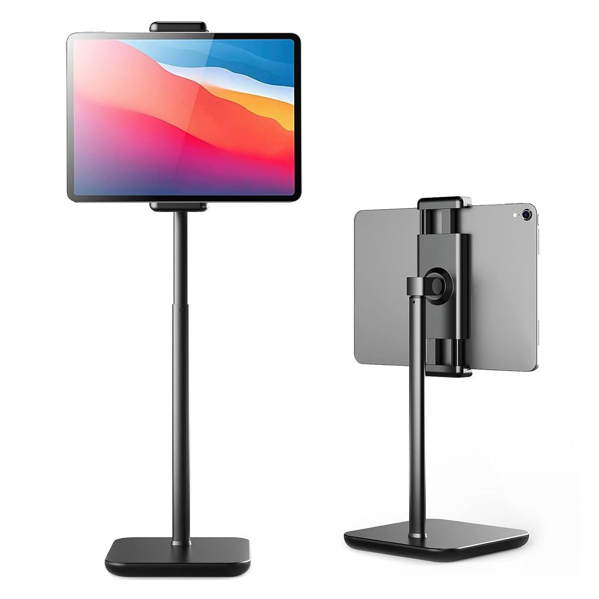 giftmax height adjustable tablet desk stand, 360° rotating aluminum holder with large panel for ipad pro/air/mini, iphone, samsung & kindle (4.7"–13")