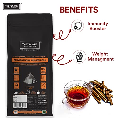 Image of The Tea Ark Ashwagandha, Turmeric & Lemongrass Tea, 100 Tea Bags Pcs, Herbal Tea Immunity Boosters for Adults, Body Detox, Organic Certified Ingredients