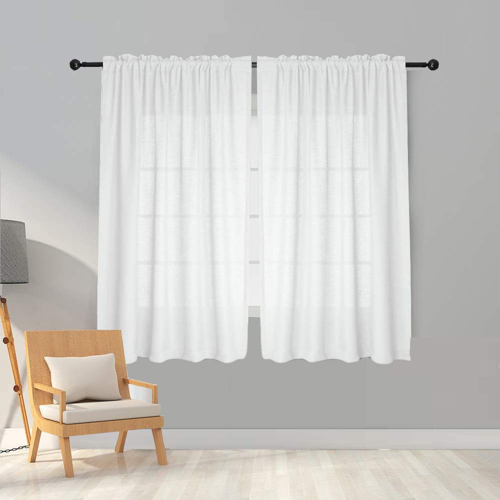 Melodieux Cortinas Visillos Blancas para Dormitorio Cortinas Translúcidas Salón 2 Piezas, 140x137cm
