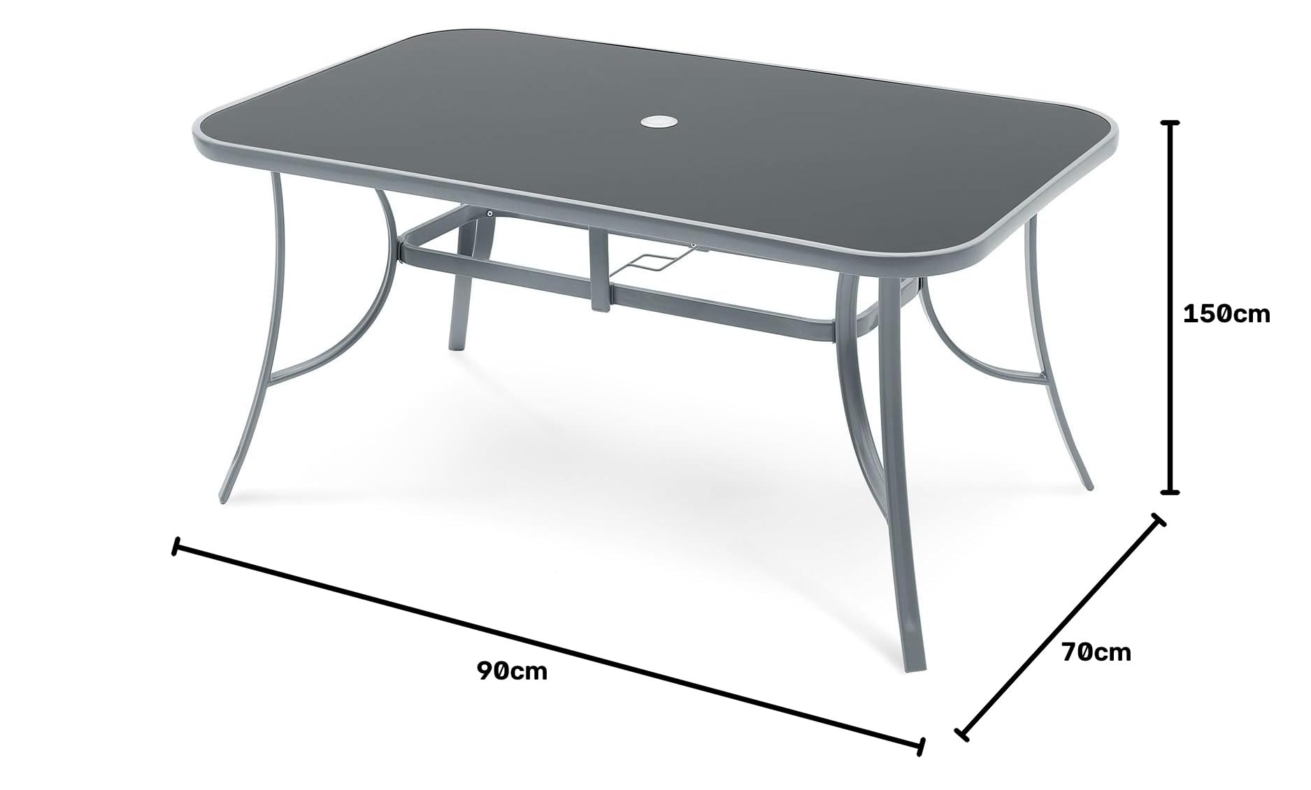 Gartentisch Glas Aluminium Grau 150 x 90 cm mit Sicherheitsglas wetterfest Stabiler Esstisch für Garten Terrasse Balkon Wohnzimmer