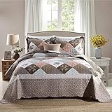 NEWLAKE Quilt Bedspread Sets-Checkered Floral Reversible Coverlet Set,King Size