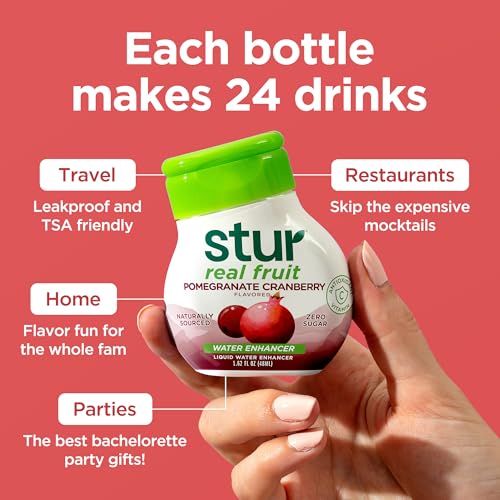 Image of Stur Liquid Water Enhancer | Pomegranate Cranberry | Naturally Sweetened | High in Vitamin C & Antioxidants | Sugar Free | Zero Calories | Keto | Vegan | 5 Bottles, Makes 120 Drinks (Pack of 3)