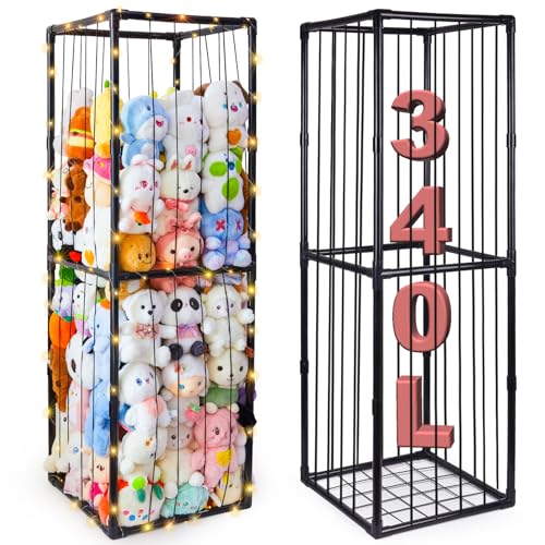 MHJY Toy Storage Stuffed Animals Zoo Storage Cage Soft Toy Holder Organiser Extra Large PVC Cuddly Toys Plushies Storage Shelf with Elastic Rope for Nursery Bedroom Kids Room Furniture