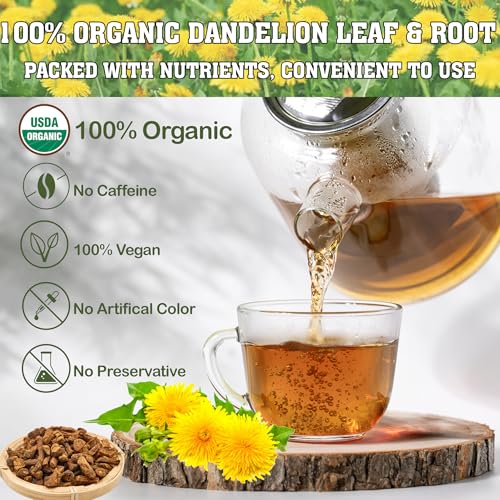 Image of USDA Organic Dandelion Root Tea Bags, Roasted Coffee Substitute & Liver Kidney Cleanse Tea, Digestion & Bloating Relief Support, 100% Pure Dandelion Root, Non-GMO, Caffeine Free, 50 teabags Eco-Conscious Corn Fiber