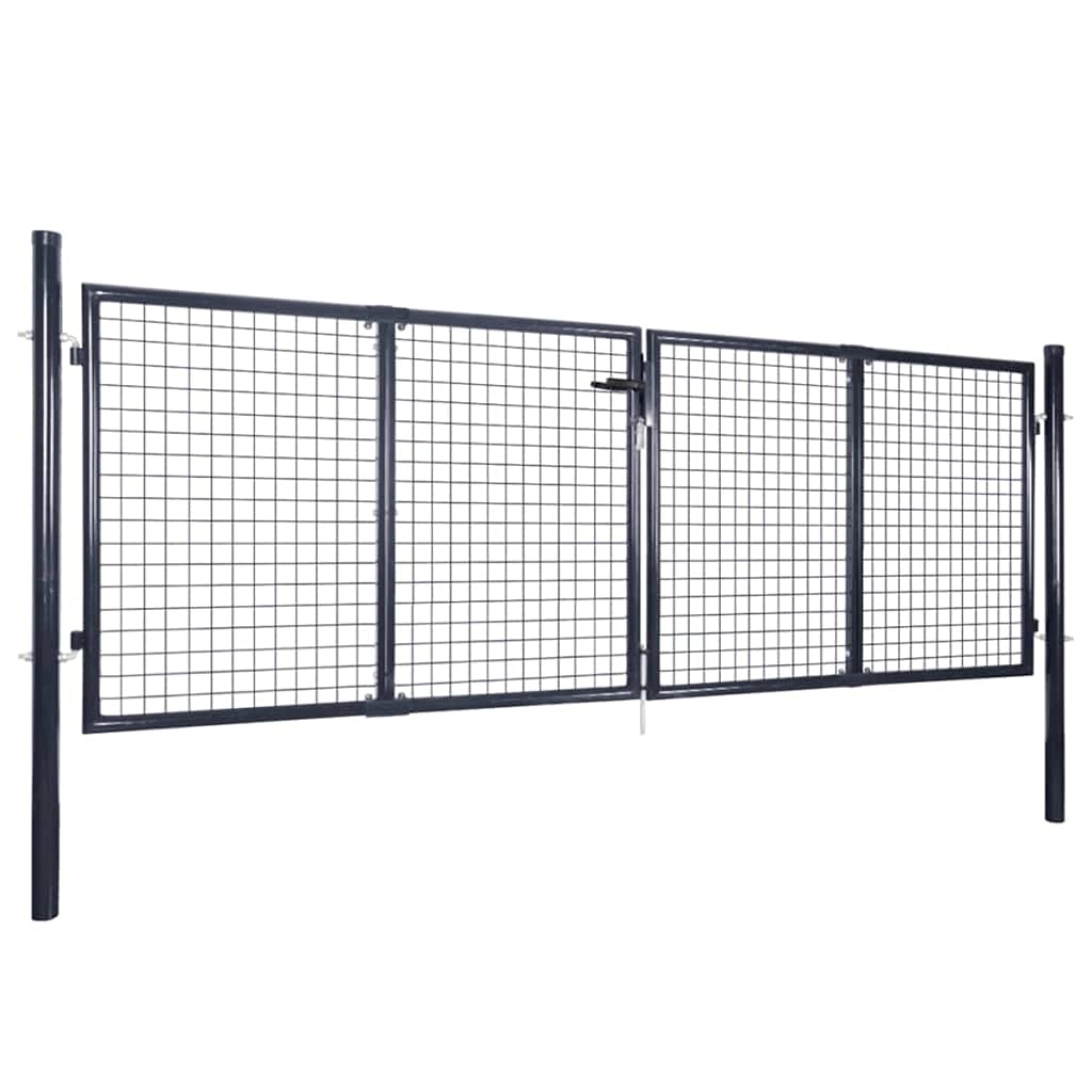 Gecheer Cancello,da Giardino,Esterno,in Acciaio Zincato,Grigio Antracite,306x125 cm,Cancello,Doppia Anta,Cancello,da Giardino,Esterno,Cancello, Metallo,Cancello, Acciaio,Cancello, per Esterno