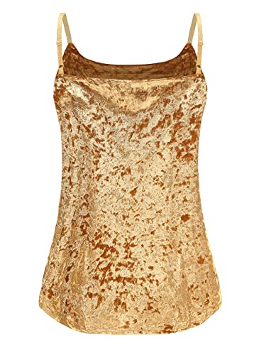 7Th Element Plus Size Velvet Cami Basic Camisole Tank Top Womens Adjustable Strap T-Shirt (V-Gold,3X) #TOP1