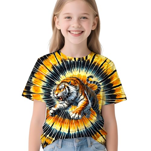 Image of Kids Neon Tie Dye Shirt for Boys Girls Tie-Dye T-Shirt Hippes Tshirt Senior Children Tee Size 6-16 Years Age