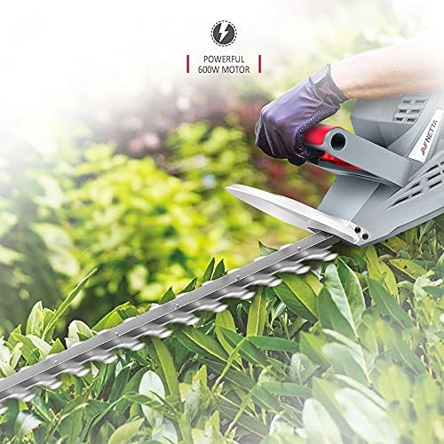 NETTA Hedge Trimmer and Cutter - 600W - 55cm Diamond Cutting Blade - 16mm Tooth Opening - 10M Power Cable - Ultra-Light 2.5Kg - Two-Way Safety Switch - Soft Grip Handle