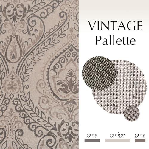 JINCHAN Linen Textured Curtains for Bedroom Damask Printed Drapes Vintage Linen Look Medallion Curtain Panels Window Treatments Room Darkening for Living Room Patio Door 2 Panels 84 Inches Long Grey by jinchan - Image 3