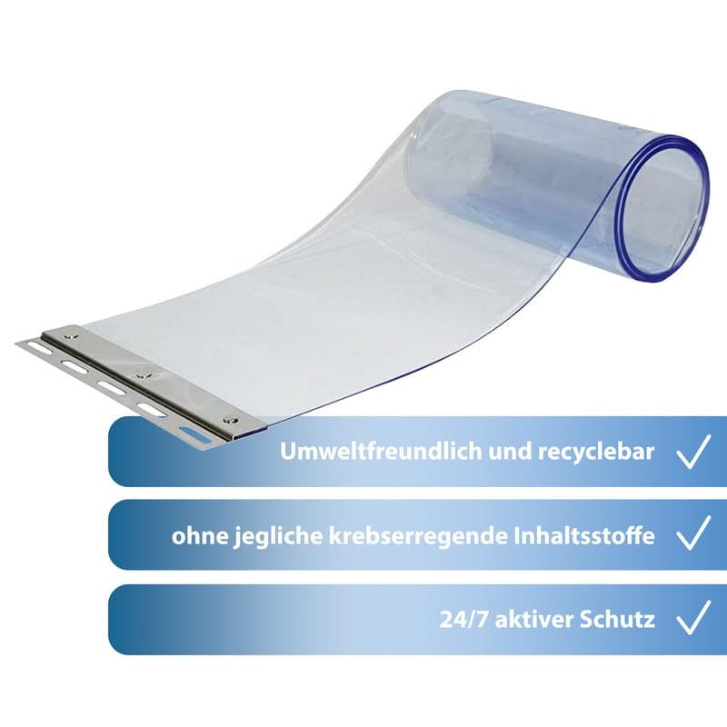 PVC Streifenvorhang 3x300mm KühlhausTransparent Höhe 3,00m x Breite 2,75m, Lamellenvorhang mit Schallschutz bis zu 30db, umweltfreundlicher Stallvorhang, PVC Vorhang recyclebar fertig vormontiert