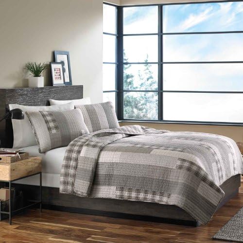 Eddie Bauer - Twin Quilt Set, Cotton Reversible Bedding with Matching Sham, Home Decor for All Seasons (Fairview Grey, Twin)