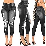 Pantalons en Denim Troué Stretch Haute Jeans élastique Ripped Grande Taille Sexy Déchiré Push Up Bleu Noir Déchiré Skinny Hole élastiques avec Poche Bootcut Moulant Jeans déchiré Femme Pas Cher