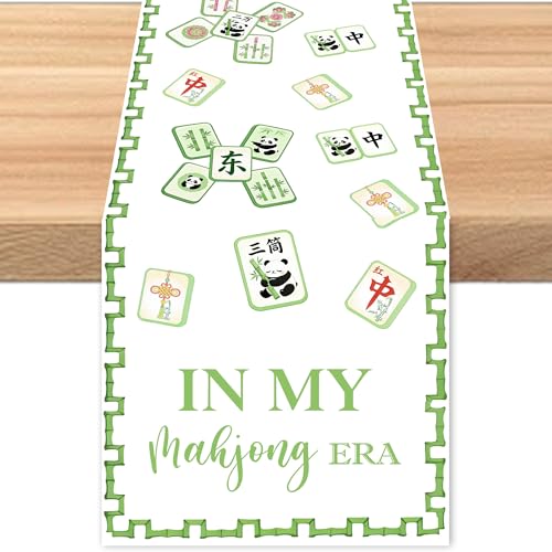 Mahjong Party Decorartions Table Runner - Green in My Mahjong Era Decoration for Birthday Celebrations Family Gatherings Game Night, Party Supplies for Dining Hoom Kitchen Island (70.8 x 13.7 inch)