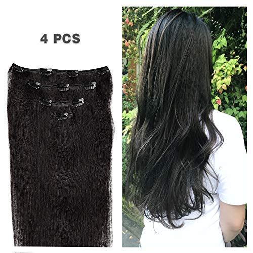 16" Clip in Hair Extensions Remy Human Hair for Women - Silky Straight Natural Black Clip in Hair Extensions Human Hair 55grams 4pieces Color (16inch, 1B)