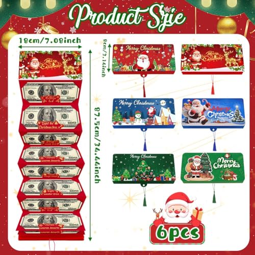 Pipihome Geldgeschenke Weihnachten, 6 Stück Weihnachts-Geld Geschenkkartenhalter mit 10 Fächern, Geldgeschenke Geburtstag Kollegen Freunde