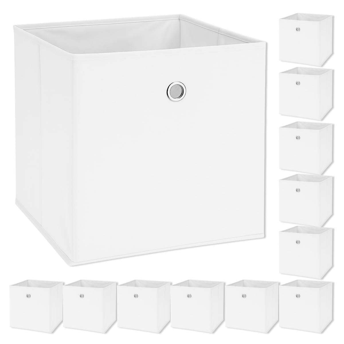 Murago 12er Set Faltbox ca. 30x30x30 cm - Weiß - Würfel Aufbewahrungsbox faltbar Aufbewahrungskörbe Deko Korb Boxen Wohnzimmer Stoff für Kleidung Büro Regalkorb Klappbox Schlafzimmer Körbe