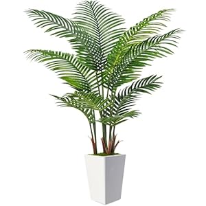 6FT Artificial Palm Tree, Tall Faux Palm Tree Indoor with Fake Plants Tall, Artificial Plants with Lifelike Leaves for Home Office Decor (White)
