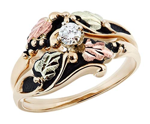 10k Yellow Gold Antiqued Diamond Black Hills Gold Engagement Wedding Ring Set (.25 Ct., Color I-J, Clarity I1)