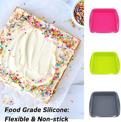 Keraiz Cake Moulds Tray, Silicone Easy-Demoulding Square/Round Baking Moulds Tins Set for Cakes, Bread, Pie, Pancakes, Pizza (Multicolor) (Square)