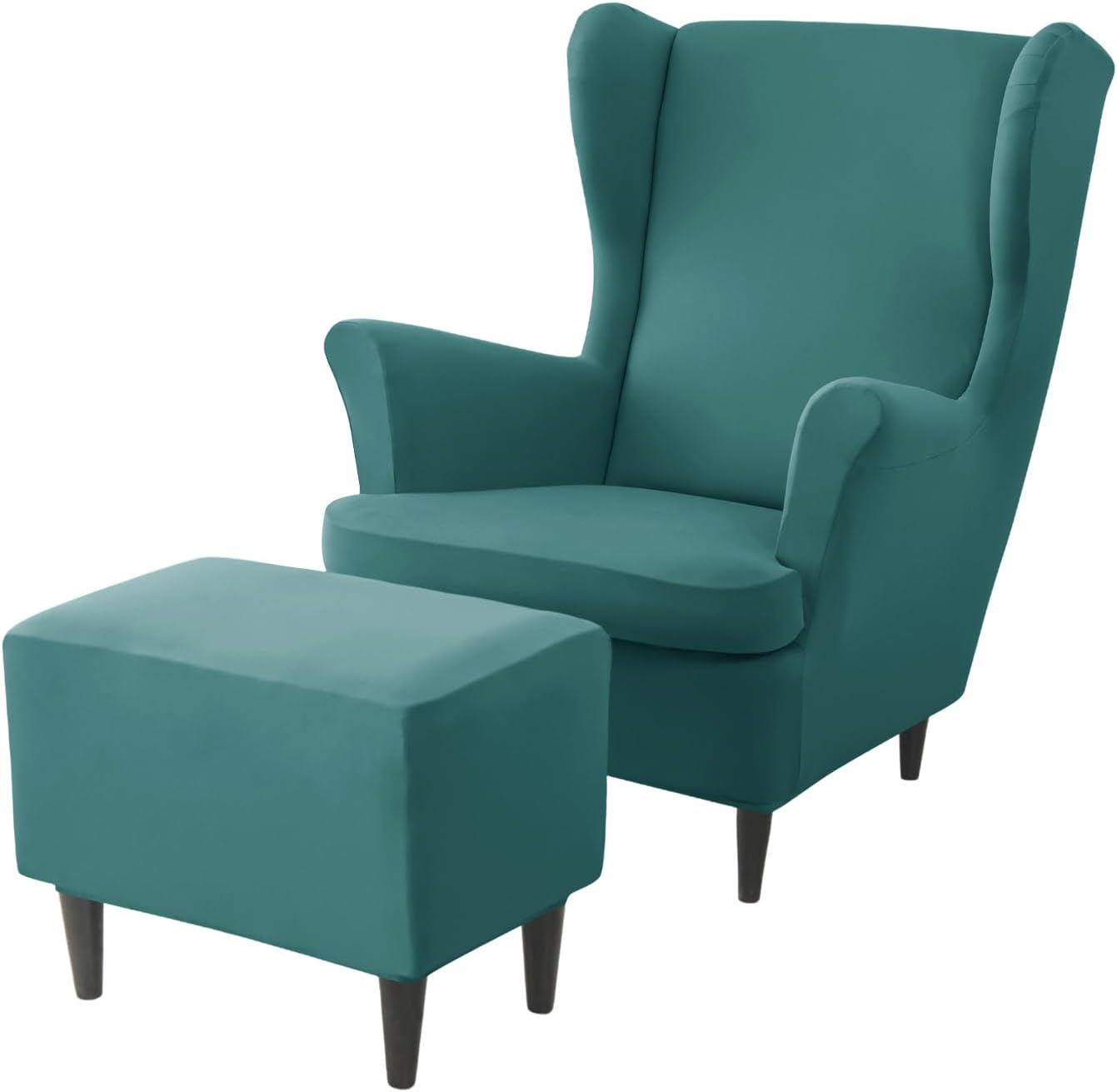 2 Piece Wingback Chair Cover Set Ottoman Cover Spandex Sofa Slipcover Wingback Armchair Covers with 1 Piece Rectangular Ottoman Cover for Living Room Bedroom,04