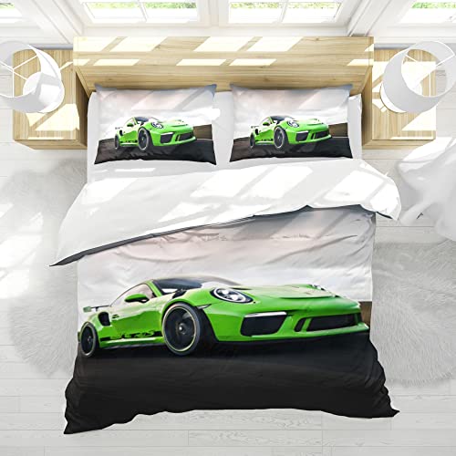 WFBZ 3D Druck bettwäsche Auto 135x200 Bedding Mikrofaser Bettwäsche Grun Bettbezug mit 2 Kopfkissenbezug 50x75cm,Modern Sport Car Bettbezug for Kinder Jugendliche