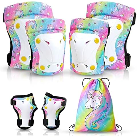 Beinou Knee Pads Kids Protective Gear Set Unicorn Skating Elbow Pads Adjustable Wrist Guards with Drawstring Bag for Roller Skates Cycling Bike Skateboard Inline Scooter Riding Boys Girls Cover