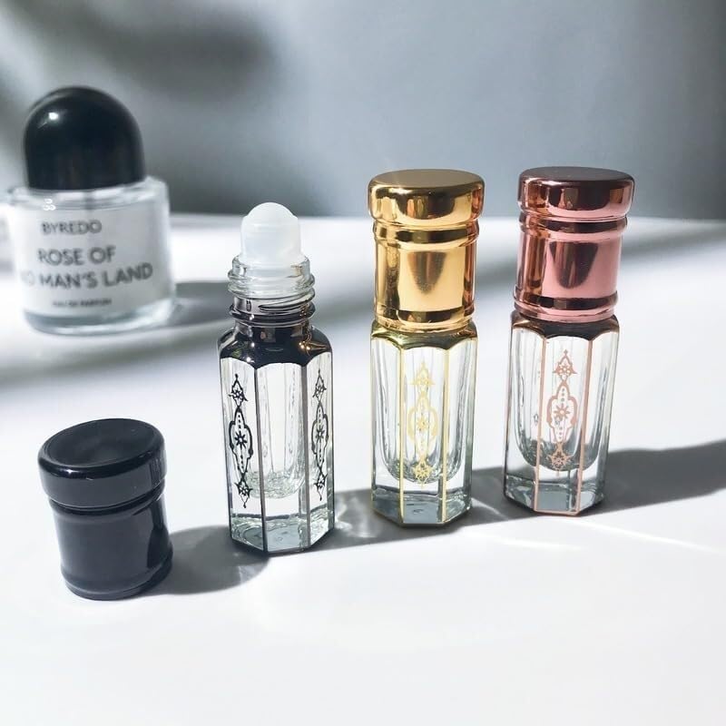 Mini Bottiglie di Profumo da Viaggio, Atomizzatore di Profumo Mini Rotolo di Profumo su Bottiglia 3ml Contenitore Semplice Vuoto Portatile Bottiglia di Olio Essenziale in Vetro Placcato Oro Ricaricabi