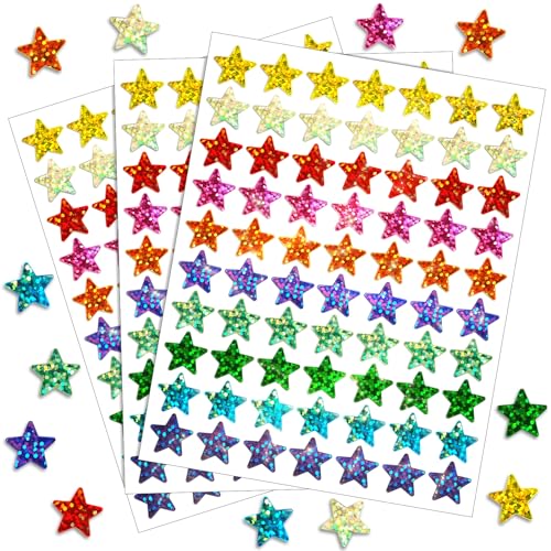 Gicare 2100 Pièces 10 Couleurs Gommettes Étoiles Autocollants Brillantes 15mm Stickers Étoiles Autocollants Pailleté, Pastilles Autocollantes pour Récompense Enseignant Étudiants Calendrier DIY