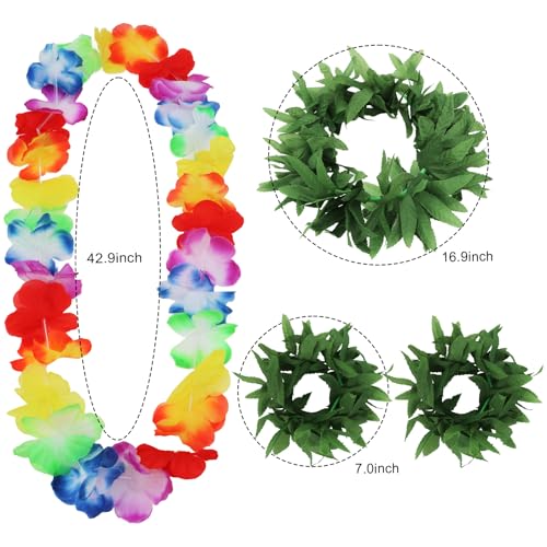Leaf Skirt Grass Hula Skirts for Adults Kids Green Leaf Leis Bracelets Headband Hawaiian Luau Outfits Women Loau Party Adult2