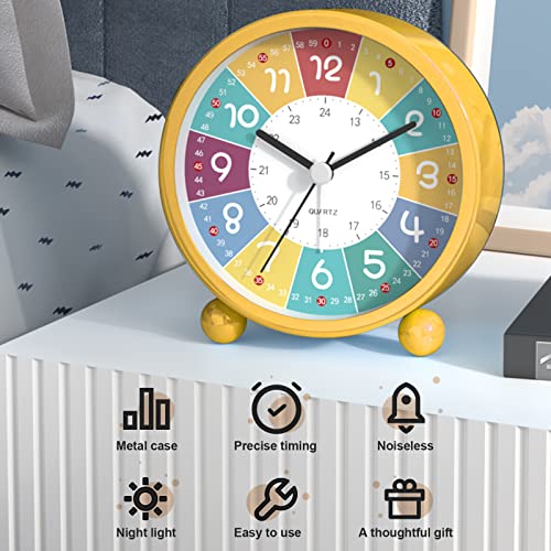 WMLBK Alarm Clock, Kids Alarm Clock, Children's Alarm Clock, Silent Non Ticking Analog Alarm Clock with Night Light, Children's Digital Learning Clock for Boys Girls Bedroom Desk Bedside (Yellow) - Image 3