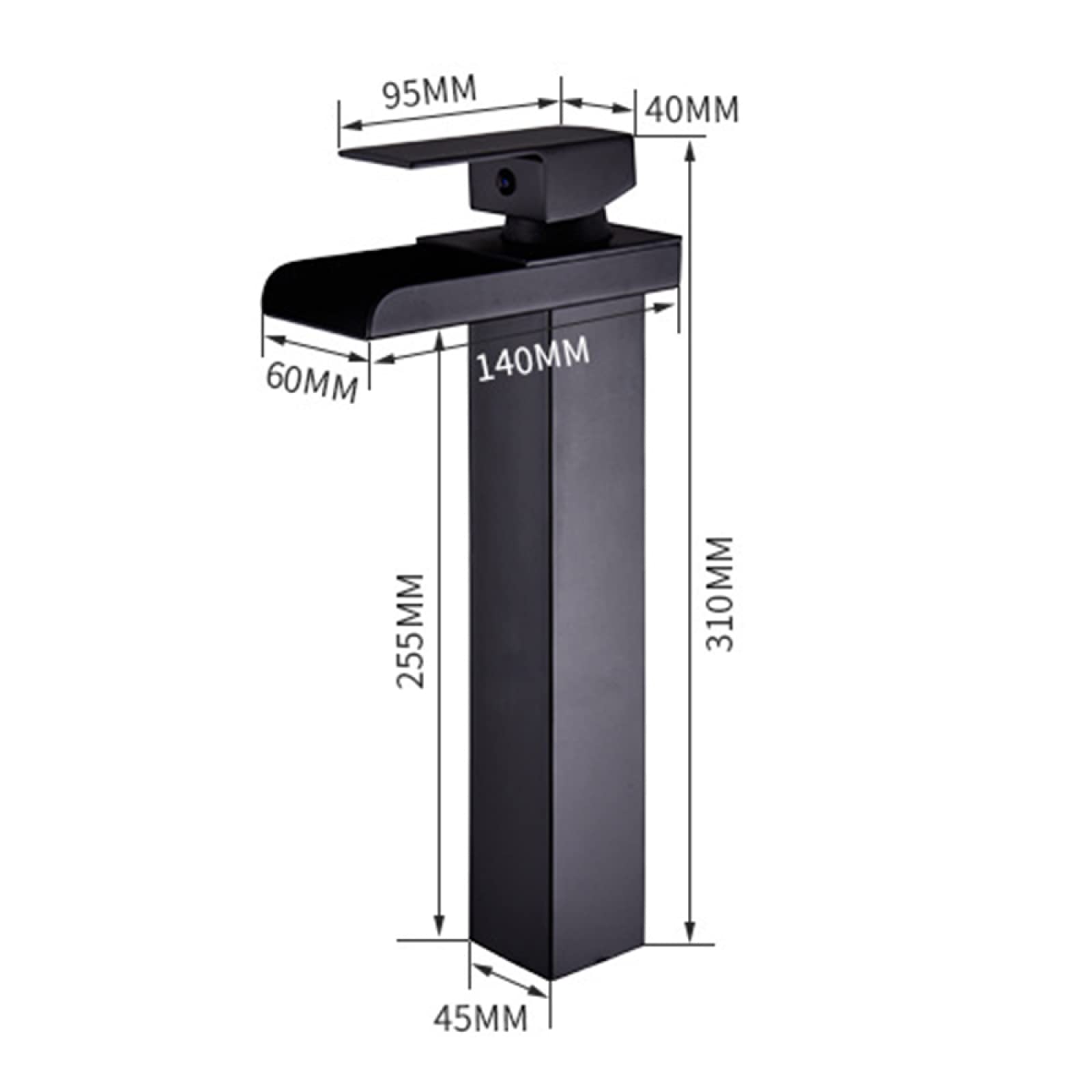 Wasserfallarmatur für Badezimmerwaschbecken, Edelstahl-Waschtischarmatur mit Einhebelmischer, Schwarz, Hoch (Farbe: Nero, Größe: Hoch)