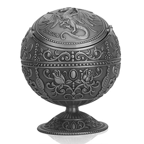 K COOL Pterosaur Windproof Ashtray with Lid for Cigarette Metal Portable Smoking Tobacco Ashtray Indoor Outdoor Home Office Decoration, Classy Gift for Women Men (Pewter)