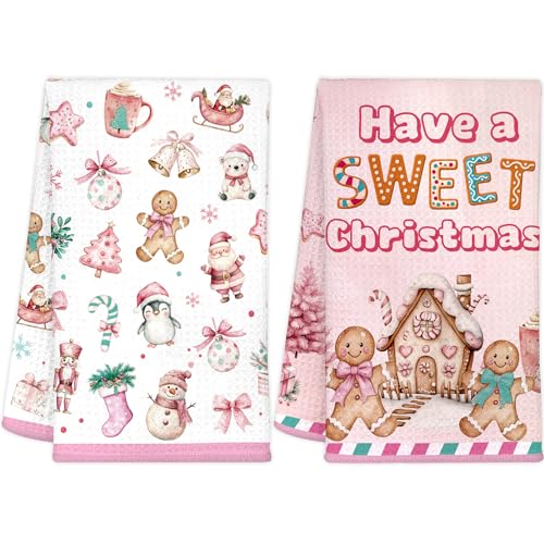 Fancy Land Christmas Kitchen Towels 2PCS Gingerbread Man Gingerbread House Dish Towels Holiday Decoration Xmas Party Supplies