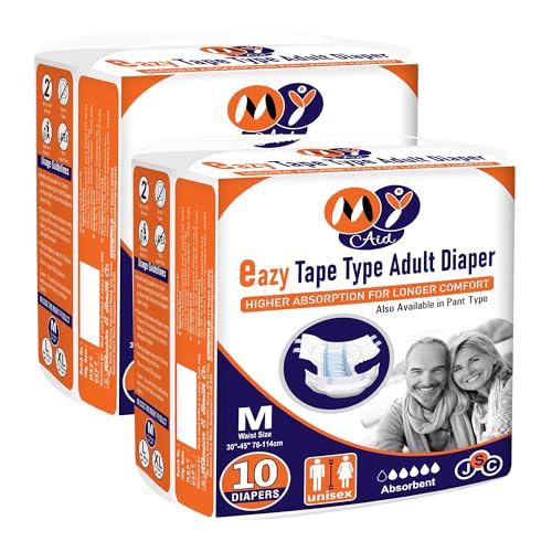Image of Premium Unisex Eazy Tape Style Easy Adult Diapers With Wetness Indicator, Fast Absorption, Leakproof, Odour Lock & Anti-Bacterial | M-Size | 20 Count (Pack of 2)