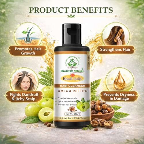 Image of Bhudevam Natural Khadi Amla & Reetha Organic Herbal Shampoo For Healthy And Shiny Hair | Ayurvedic Shampoo for Healthy Hair | Suitable for All Hair Types- Pack of 2