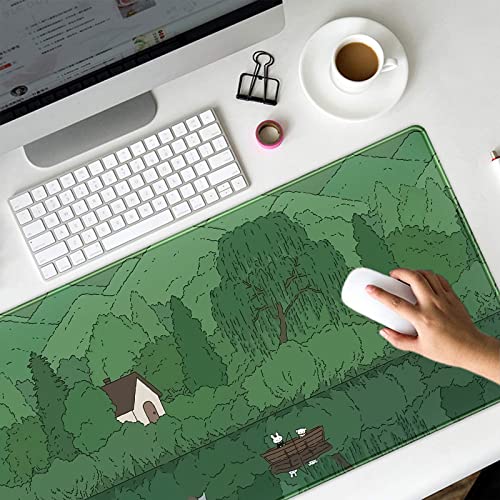 Cute Desk Mat Kawaii Anime Cartoon Green Large Mouse Pad Xxl Extended Gaming Mousepad Desktop Mat Bear Bunny Laptop Keyboard Mouse Mat Desk Pad 31.5''X15.7'' Non-Slip Rubber Base With Stitched Edges #TOP4