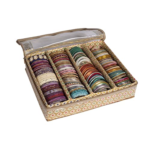 Image of HomeStrap 4 Rod Brocade Design Bangle Set Storage Box Organizer (Golden)