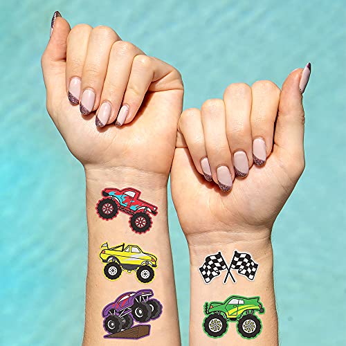 Xo, Fetti Monster Truck Party Supplies Temporary Tattoos - 42 Metallic Styles | Trucks, Big Cars, Finish Lines + Flames #TOP2
