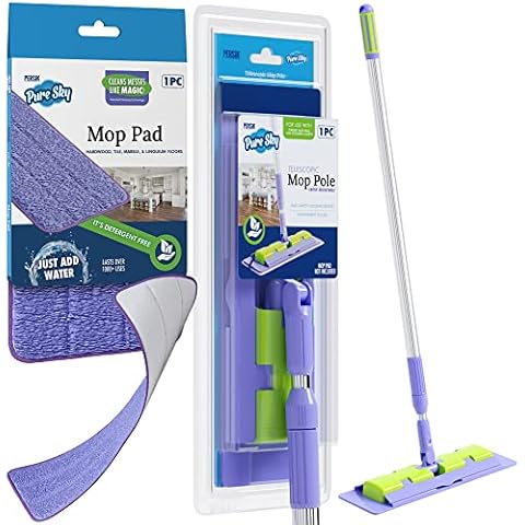 Pure-Sky Microfiber Mop Floor Cleaning - JUST ADD Water No Detergents Needed - Hardwood Wet or Dry - Includes Pole Light Weight, Strong Durable Pole + Includes Mop Washable Pad Cover