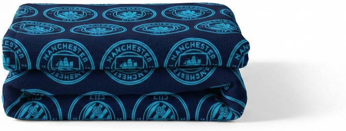 Manchester City FC Official Sherpa Fleece Throw Blanket, Super Soft Soccer Crest Design, Warm Blue Throw for Home, Bedroom, Sleepovers & Camping