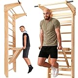 ARTE WIC Swedish Ladder Wall Bars for Exercise with Pull-Up Bar & Dip Station – Wall Mounted Wooden Stall Bars Home Gym for Adults & Kids, Strength Training Wall Workout Equipment, Supports Up to 330 lbs